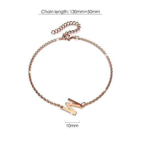 Bold Alphabet Letter Initial Charm Bracelet in Rose Gold Tone